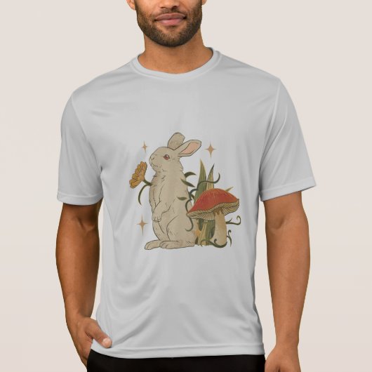 Vintage Bunny & Mushroom Artwork T-Shirt (Voorkant)