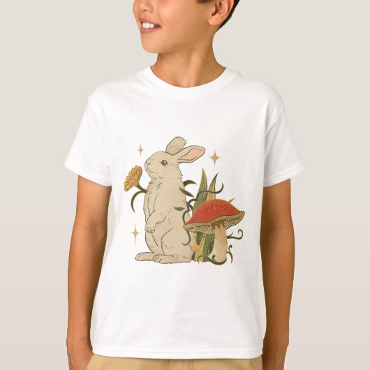 Vintage Bunny & Mushroom Artwork T-Shirt (Voorkant)