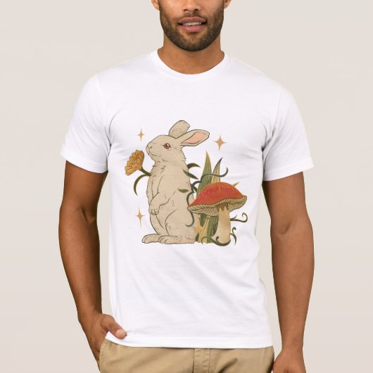 Vintage Bunny & Mushroom Artwork T-Shirt (Voorkant)