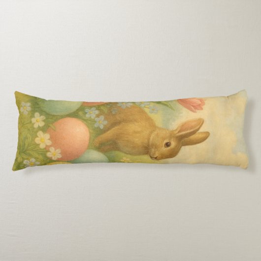 Vintage Bunny/Rabbit Easter Egg/Spring  Lichaamskussen (Voorkant)
