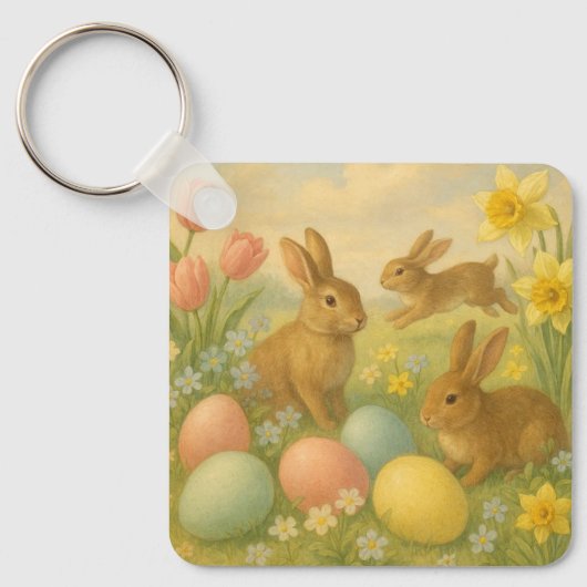 Vintage Bunny/Rabbit Easter Egg/Spring   Sleutelhanger (Voorkant)