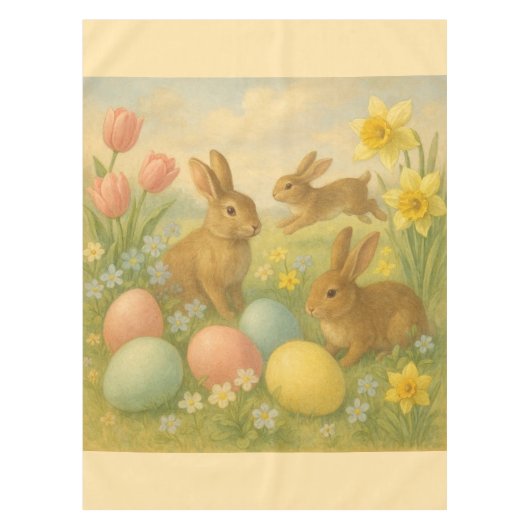 Vintage Bunny/Rabbit Easter Egg/Spring Tafelkleed (Voorkant)