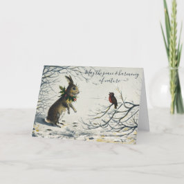 Vintage Bunny & Robin in een Snowy Wood Holiday Ca Feestdagen Kaart