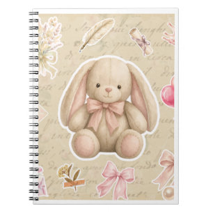 Vintage Bunny Sticker Sheet - Roze Strikjes, Bloem Notitieboek