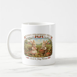 Vintage Bunny Strawberry Field Cottagecore Illustr Koffiemok