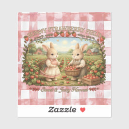 Vintage Bunny Strawberry Field Cottagecore Illustr Sticker
