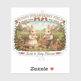 Vintage Bunny Strawberry Field Cottagecore Illustr Sticker