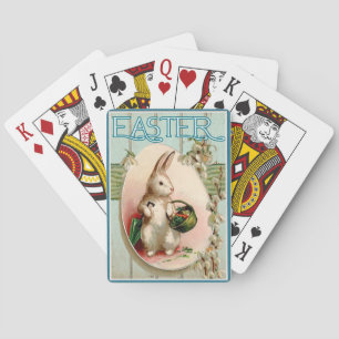 Vintage Bunny Tulip Floral en paaseieren Pokerkaarten