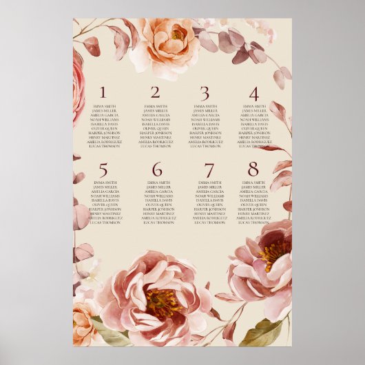 Vintage Burgundy and Beige Seating Chart Poster 2  (Voorkant)