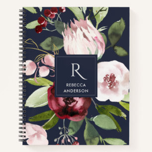 VINTAGE BURGUNDY PROTEA FLORAL NOTITIEBOEK