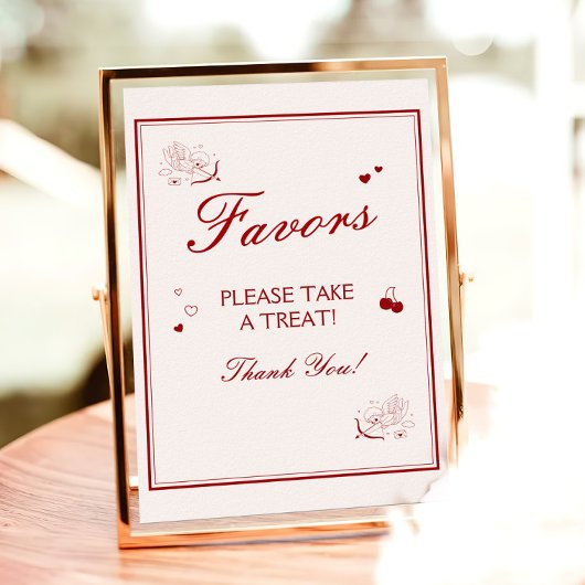 Vintage Burgundy Valentine Bridal Shower Favor Poster