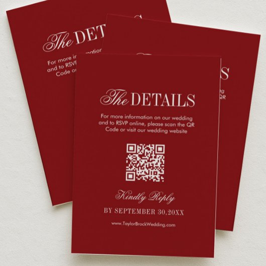 Vintage Burgundy Wedding Details Qr Code Informatiekaartje