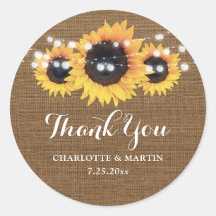 Vintage Burlap and Lace Sunflower Favor Stickers