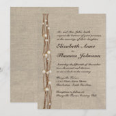 Vintage Burlap Twine Pearls Wedding Invitation Kaart (Voorkant / Achterkant)
