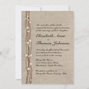 Vintage Burlap Twine Pearls Wedding Invitation Kaart