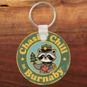 Vintage Burnaby BC Raccoon Chill Sleutelhanger (Voorkant)