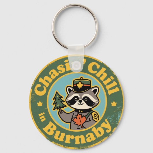 Vintage Burnaby BC Wasbeer Chillen Sleutelhanger (Voorkant)