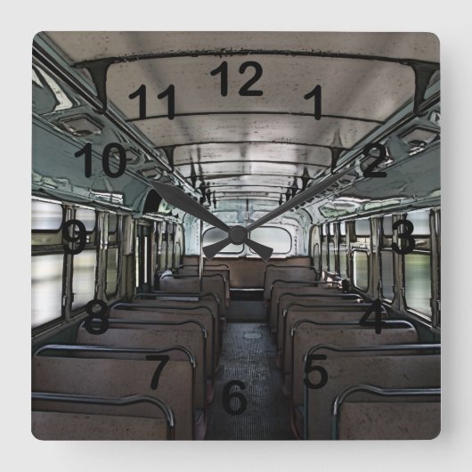 vintage bus clock vierkante klok (Voorkant)