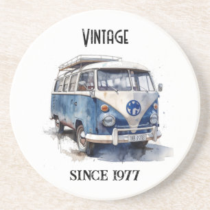 Vintage bus in Delfts Blauw te personaliseren Zandsteen Onderzetter