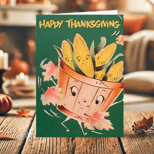 Vintage Bushel van Corn Happy Thanksgiving Feestdagen Kaart
