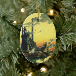 Vintage Businessfabriek, productie op een dok Keramisch Ornament