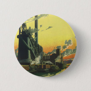 Vintage Businessfabriek, productie op een dok Ronde Button 5,7 Cm