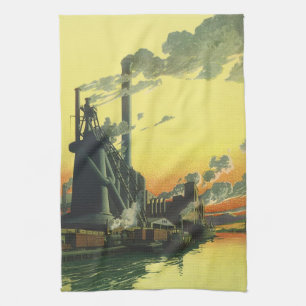 Vintage Businessfabriek, productie op een dok Theedoek