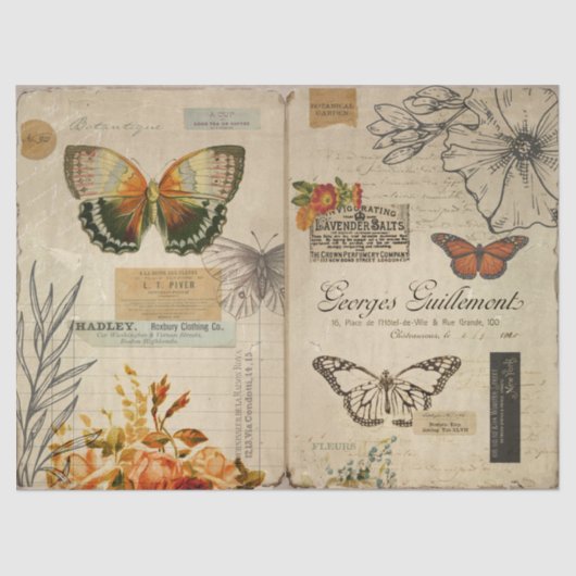 Vintage Butterflies en Ephemera-ontkoppeling Tissuepapier (Voorkant)
