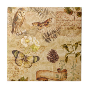Vintage Butterflies Garden Floral keramische Tegel Tegeltje