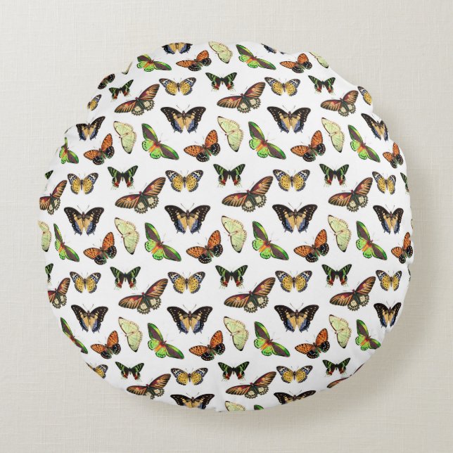 Vintage Butterflies Rond Kussen (Voorkant)