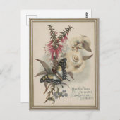 Vintage Butterfly & Australian Flowers Christmas Briefkaart (Voorkant / Achterkant)
