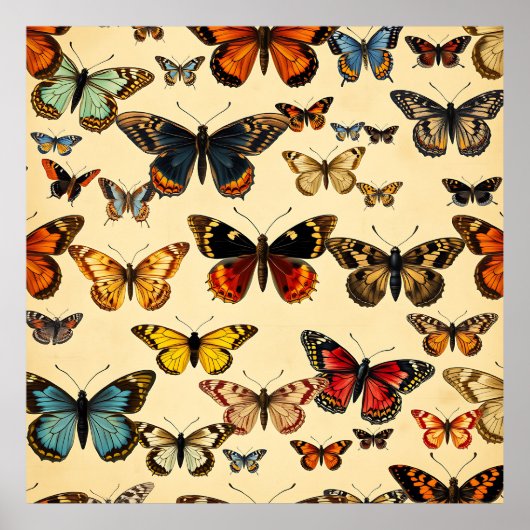 Vintage Butterfly Collection Pattern Poster (Voorkant)
