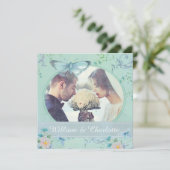 Vintage Butterfly Invitation Custom Photo Kaart (Staand voorkant)
