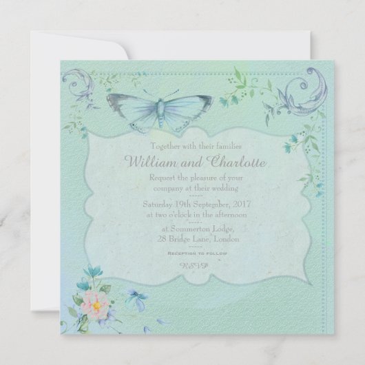 Vintage Butterfly Invitation Custom Photo Kaart (Achterkant)