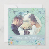 Vintage Butterfly Invitation Custom Photo Kaart (Voorkant)