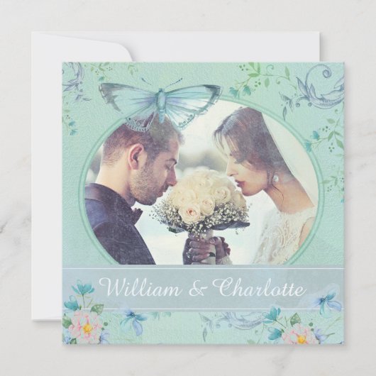 Vintage Butterfly Invitation Custom Photo Kaart (Voorkant)