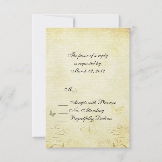 Vintage Butterfly Wedding RSVP Kaartje (Voorkant)