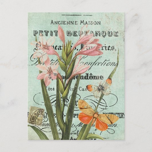 Vintage Butterfy en Lily briefkaart (Voorkant)