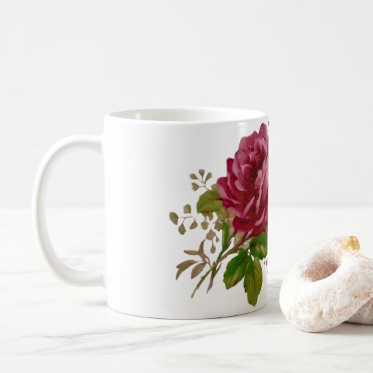 Vintage Cabbage Rose Elegance  Koffiemok (Met donut)