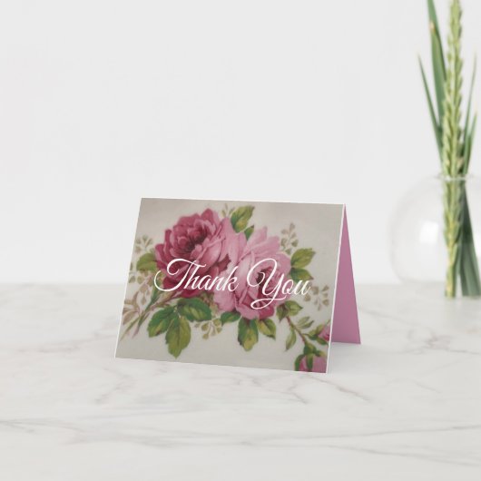 Vintage Cabbage Rose Elegantie Bedankkaart (Voorkant)