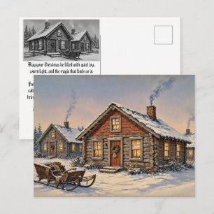 Vintage Cabin Kerstmis • Sinterklaas slee en Cozy Feestdagenkaart