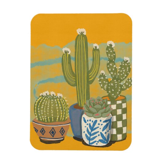 Vintage Cactus Bloemen Magneet (Verticaal)