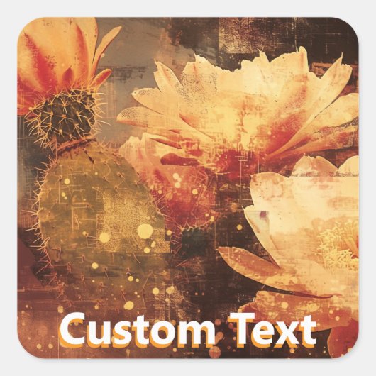 Vintage Cactus Flower Custom Vierkante Sticker (Voorkant)