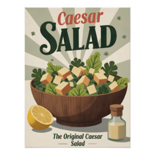 Vintage Caesar Salade Poster – Retro Keuken Kunst