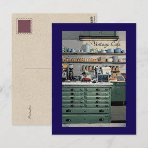 Vintage Cafe Coffee Shop Blauw Groen Persoonlijk  Briefkaart
