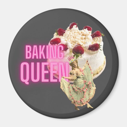 Vintage Cake Baking Queen Fridge Magneet (Voorkant)
