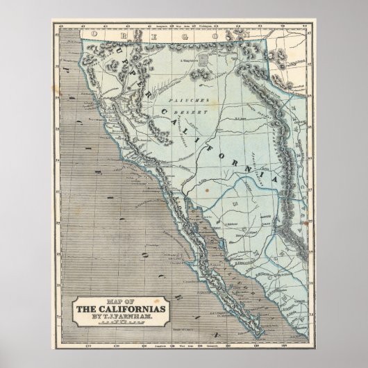 Vintage California 1845 Map Poster (Voorkant)