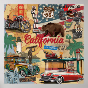 Vintage California poster with tourist