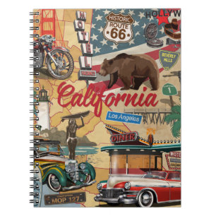 Vintage California poster with tourist Notitieboek