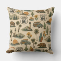 Vintage California Route 66 Kust Decoratie Kussen